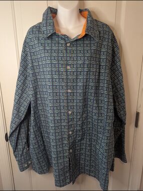 KING SIZE MENS BLUE ORANGE TEAL SHIRT GEOMETIC DESIGN SPRING/SUMMER WEAR 3XL
